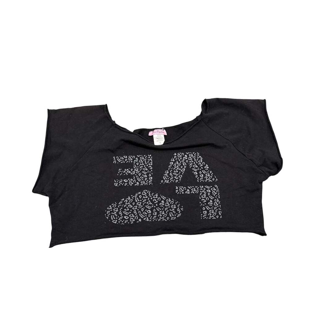 Y2k Miss Popular Black Crop Top with Leopard Print Graphic